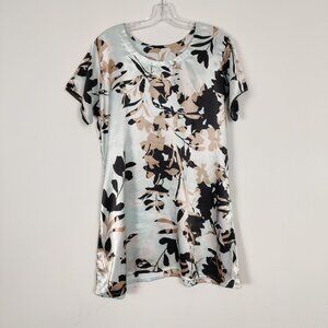 Women's Mini Dress Size XL Blue Black Tan Leaves Satin Summer Outerwear Travel